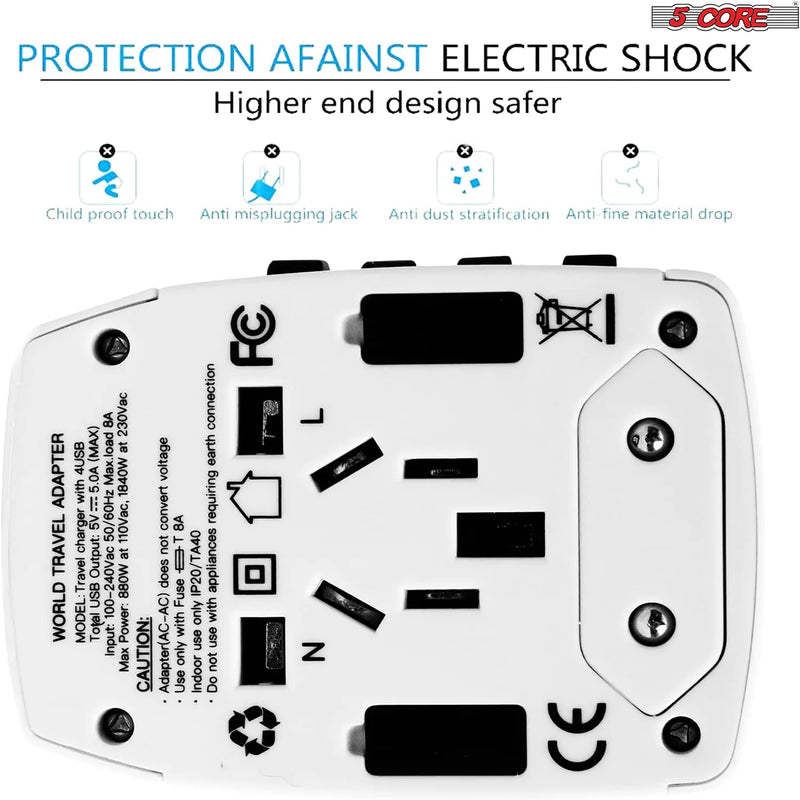 "5Core Universal Travel Adapter - 3 Pack Multi-Charger with 4 USB Ports for Global Power Compatibility!" - Virtual Salesline 