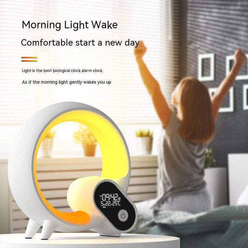 Creative Q Light Analog Sunrise Digital Display Alarm Clock Bluetooth Audio Intelligent Wake-Up Q Colorful Atmosphere Light - Virtual Salesline 