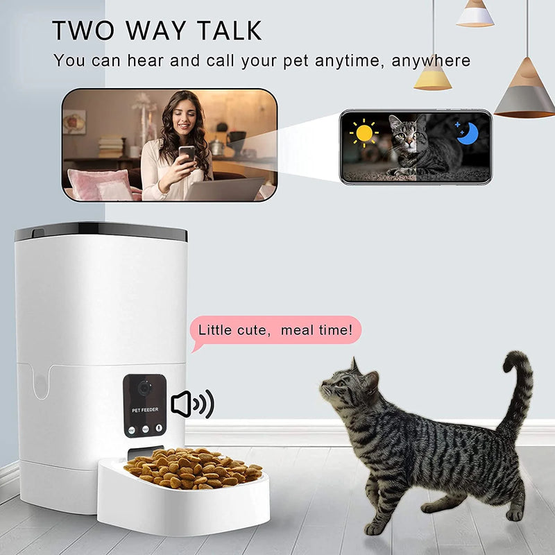 Pet Feeder,6L Automatic Pet Feeder for Cats and Dogs,1080P Camera,App Control,Voice Recorder,Timed Feeder for Schedule Feeding, Dual Power Supply,Wifi Pet Food Dispenser with App Control - Virtual Salesline 