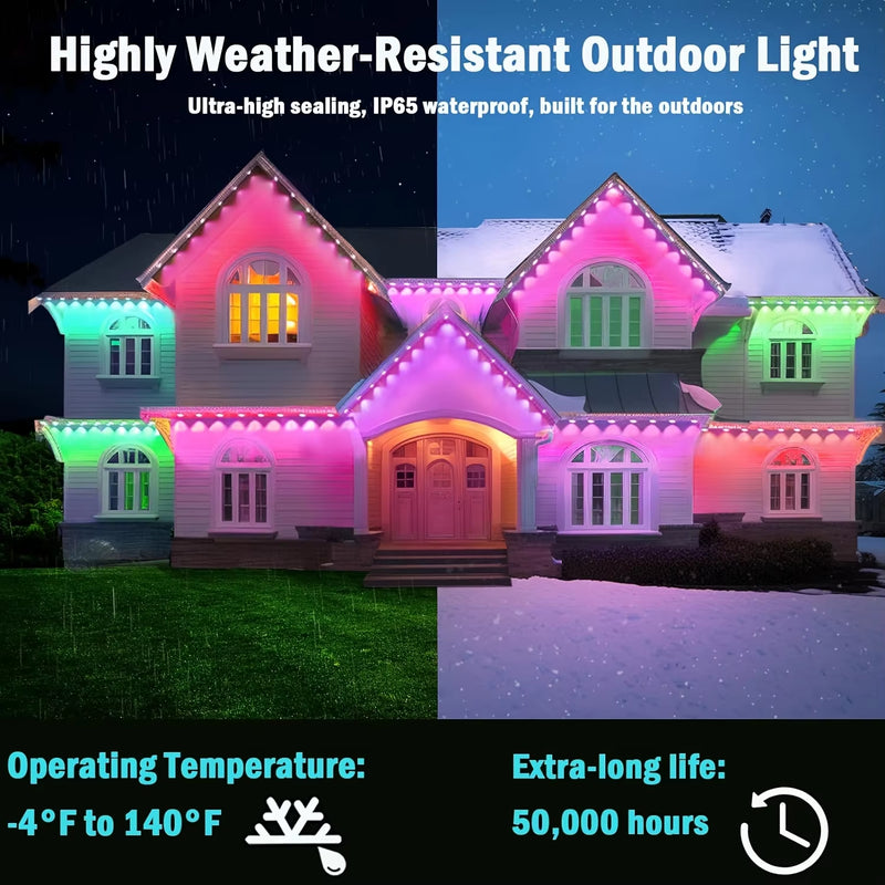 45M RGB Eaves LED Lights Permanent Outdoor Lights String APP Bluetooth Light Strip Scene Modes Full House Party Wedding Light - Virtual Salesline 