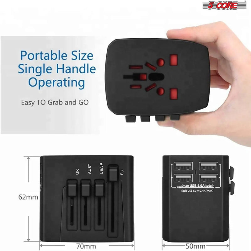 "5Core Universal Travel Adapter - 3 Pack Multi-Charger with 4 USB Ports for Global Power Compatibility!" - Virtual Salesline 