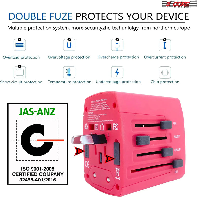 "5Core Universal Travel Adapter - 3 Pack Multi-Charger with 4 USB Ports for Global Power Compatibility!" - Virtual Salesline 