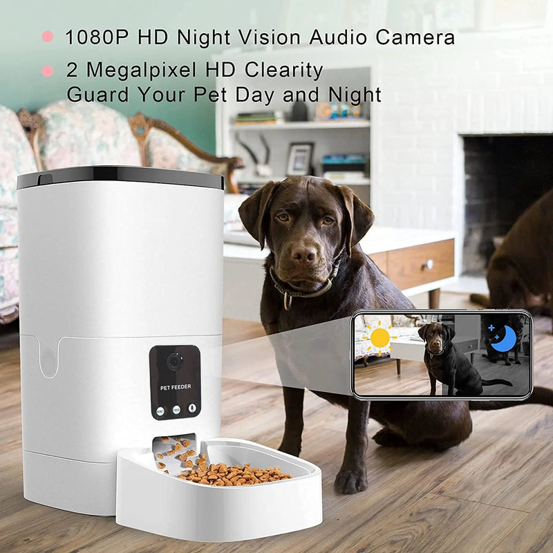 Pet Feeder,6L Automatic Pet Feeder for Cats and Dogs,1080P Camera,App Control,Voice Recorder,Timed Feeder for Schedule Feeding, Dual Power Supply,Wifi Pet Food Dispenser with App Control - Virtual Salesline 