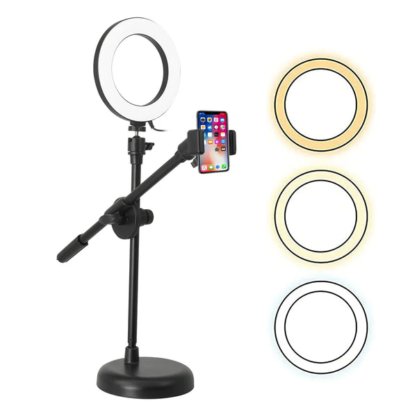 "Adjustable 6-Inch LED Ring Light with Phone Holder & Stand - Perfect for Selfies, Streaming & Makeup!" - Virtual Salesline 