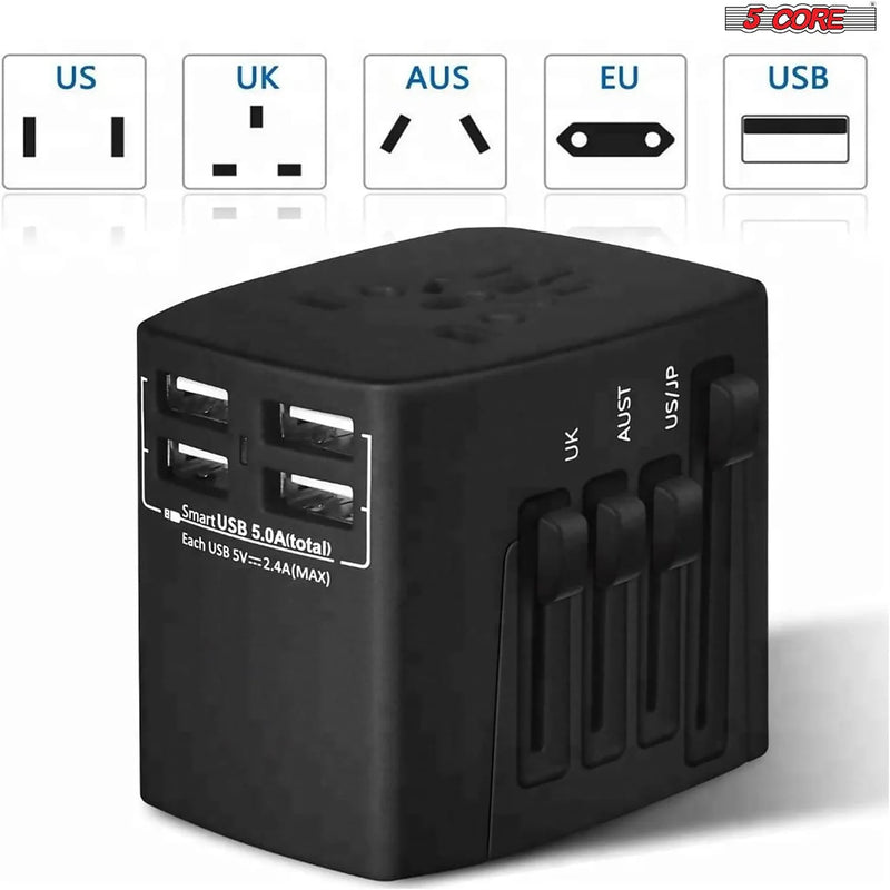 "5Core Universal Travel Adapter - 3 Pack Multi-Charger with 4 USB Ports for Global Power Compatibility!" - Virtual Salesline 