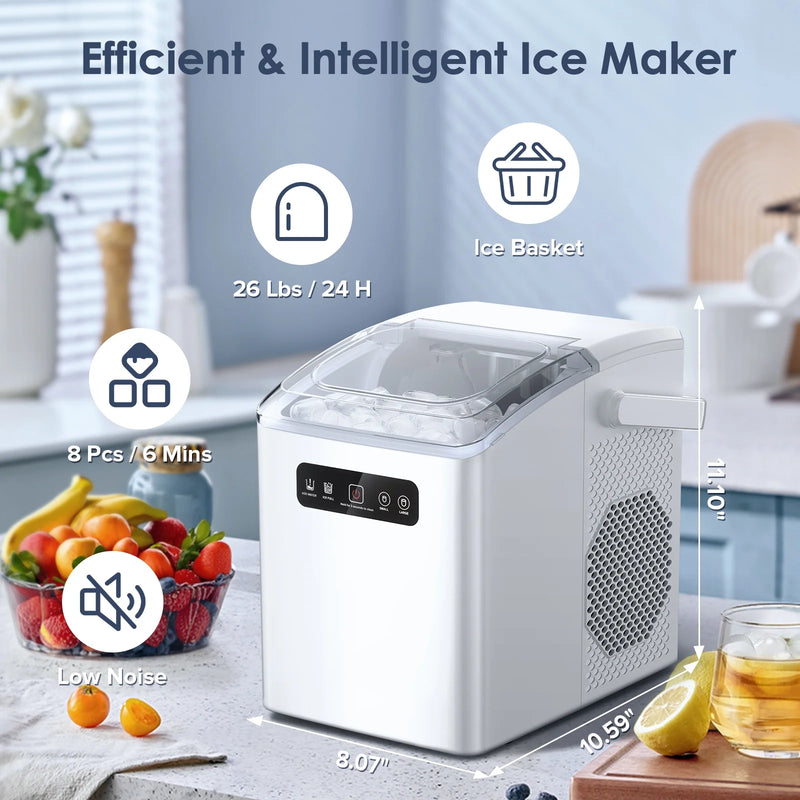 Countertop Portable Ice Maker, Self-Cleaning with Handle, Ice Scoop, 2 Sizes of Bullet Ice Cubes,For Home/Kitchen/Office-White - Virtual Salesline 