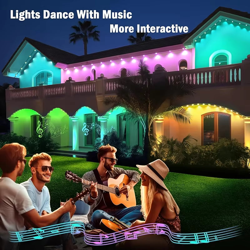 45M RGB Eaves LED Lights Permanent Outdoor Lights String APP Bluetooth Light Strip Scene Modes Full House Party Wedding Light - Virtual Salesline 