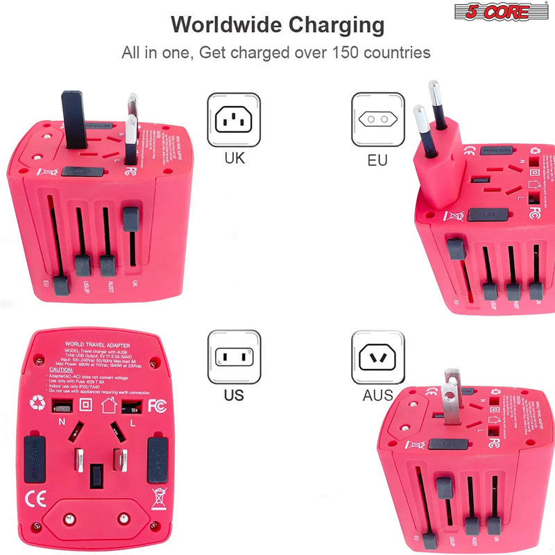 "5Core Universal Travel Adapter - 3 Pack Multi-Charger with 4 USB Ports for Global Power Compatibility!" - Virtual Salesline 