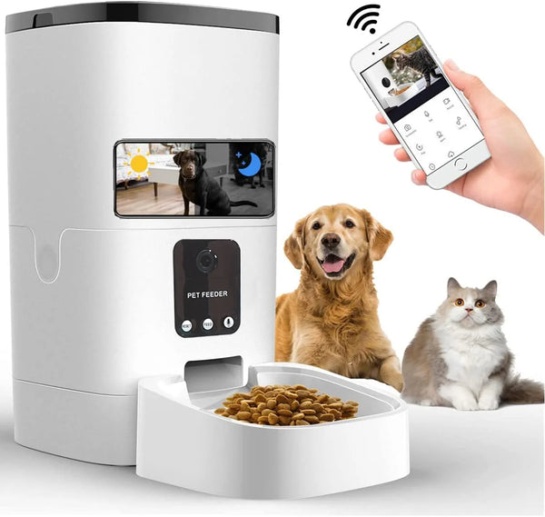 Pet Feeder,6L Automatic Pet Feeder for Cats and Dogs,1080P Camera,App Control,Voice Recorder,Timed Feeder for Schedule Feeding, Dual Power Supply,Wifi Pet Food Dispenser with App Control - Virtual Salesline 