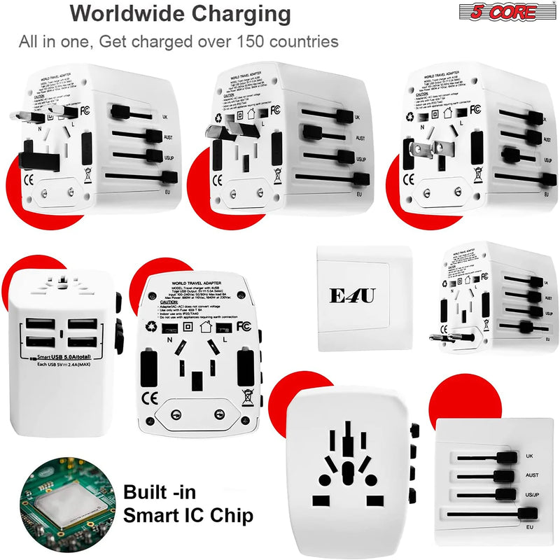 "5Core Universal Travel Adapter - 3 Pack Multi-Charger with 4 USB Ports for Global Power Compatibility!" - Virtual Salesline 