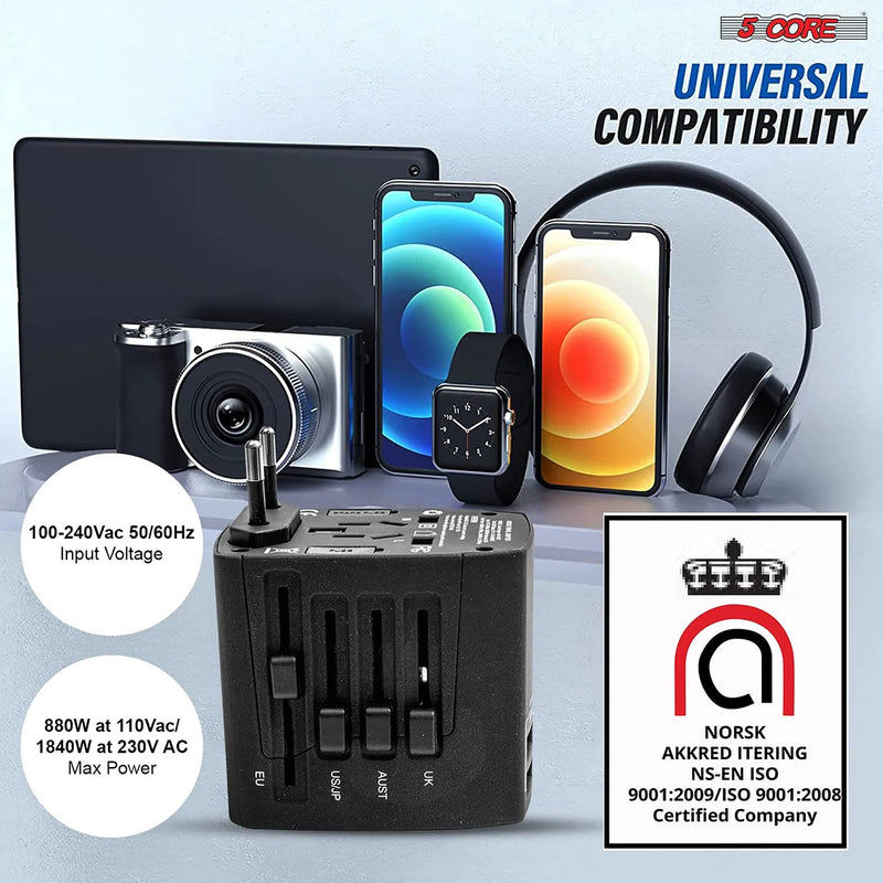 "5Core Universal Travel Adapter - 3 Pack Multi-Charger with 4 USB Ports for Global Power Compatibility!" - Virtual Salesline 