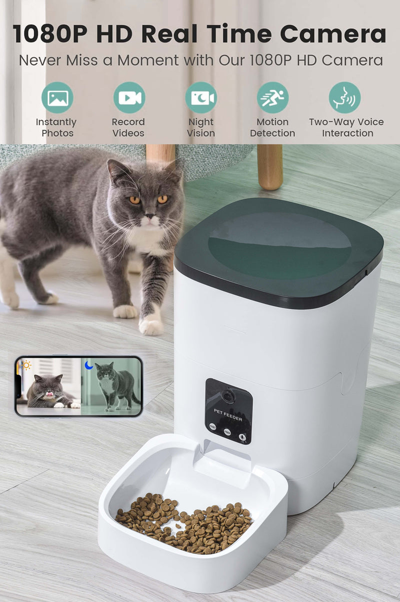 Pet Feeder,6L Automatic Pet Feeder for Cats and Dogs,1080P Camera,App Control,Voice Recorder,Timed Feeder for Schedule Feeding, Dual Power Supply,Wifi Pet Food Dispenser with App Control - Virtual Salesline 